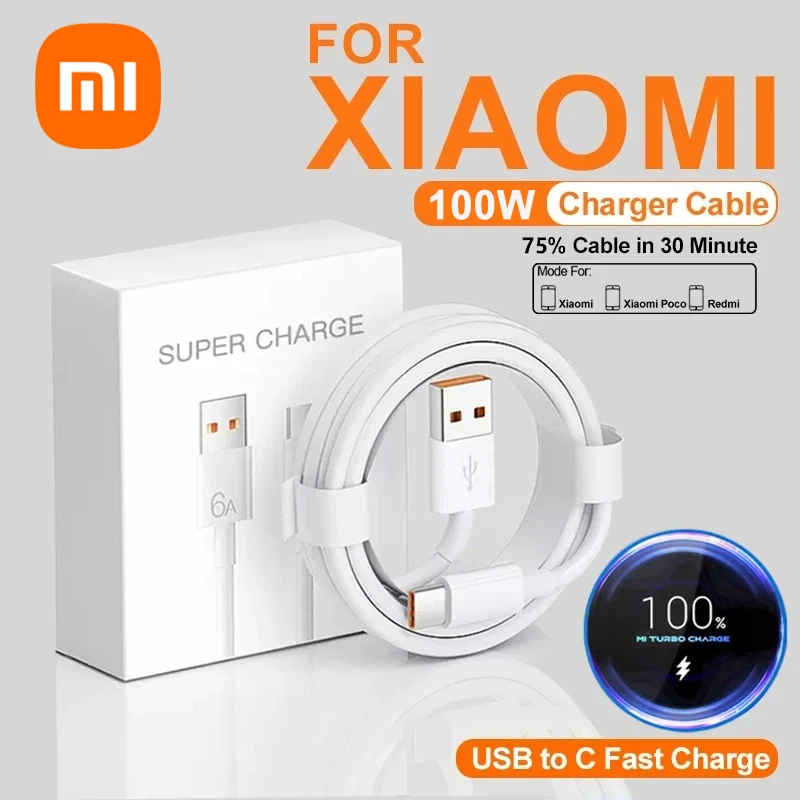 Xiaomi Original 100W 66W 6A Fast Charging USb Type C Cable For Huawei P30 Pro Honor Samsung Redmi Super Charge Cable Accessories