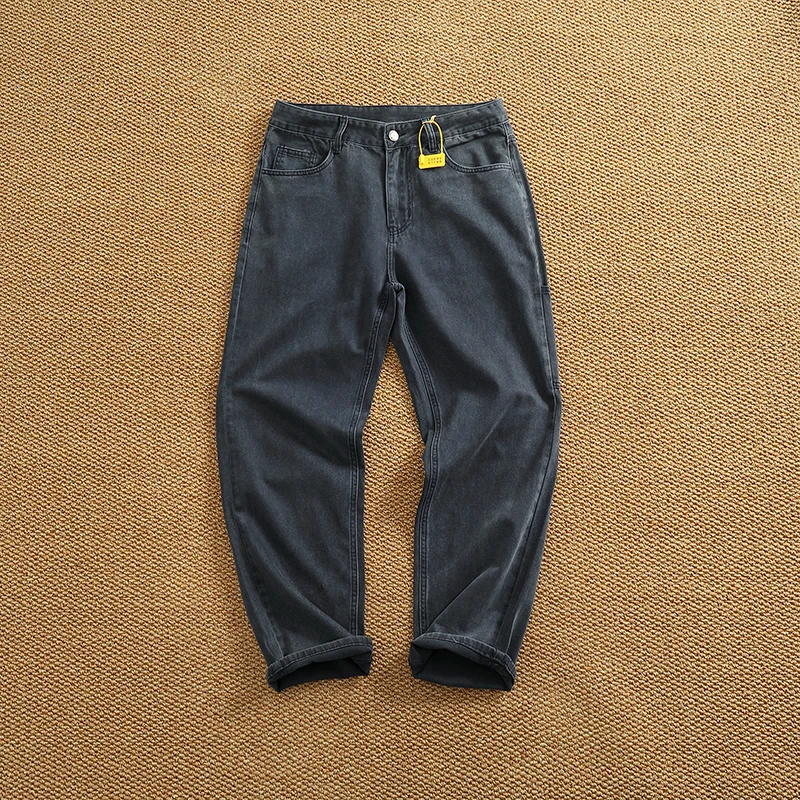 

May Khaki retro loose straight tube micro cone solid color pants men's fashion pocket cargo casual pants