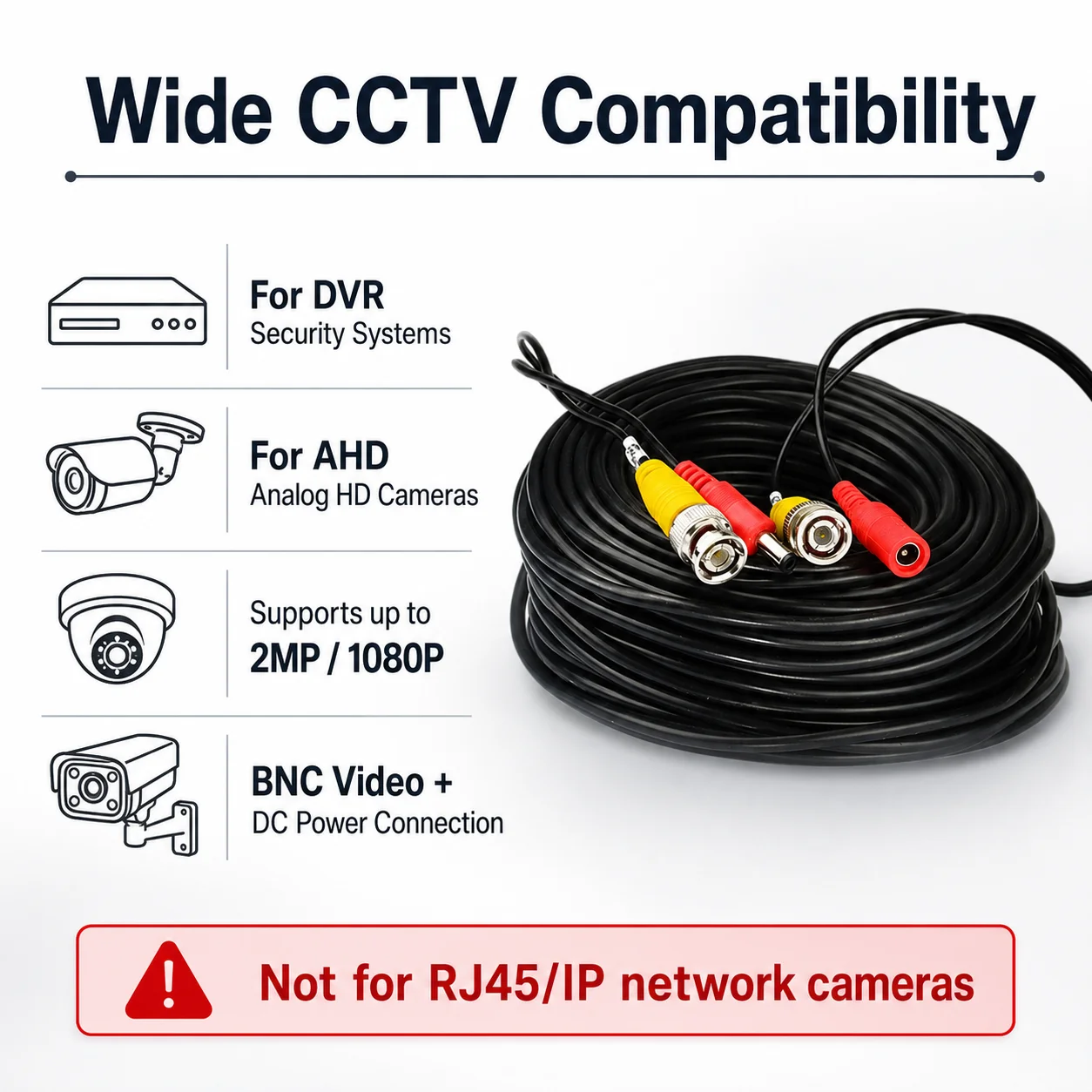 Home AHD Surveillance Wiring Kit 2 in 1 BNC DC CCTV Cable 10M 20M 30M 2/4 Pack Video Power Extension Wire For DVR