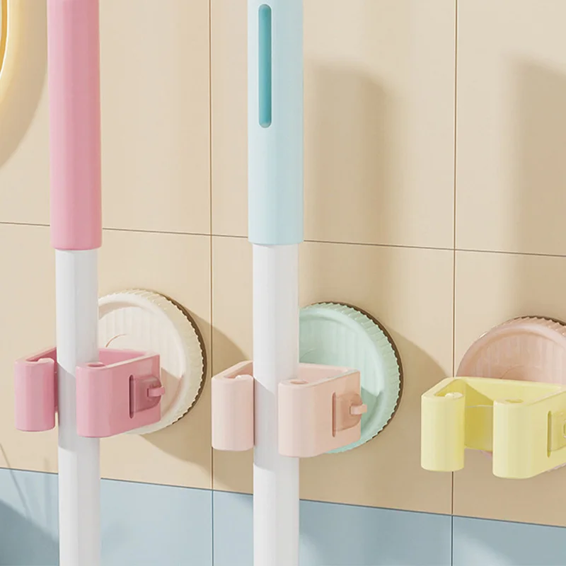 Haushalts-Dopamin-Farb-Moppclip, nicht perforiertes, wandmontiertes Aufbewahrungsregal, Badezimmer-Wand-Mopphalter