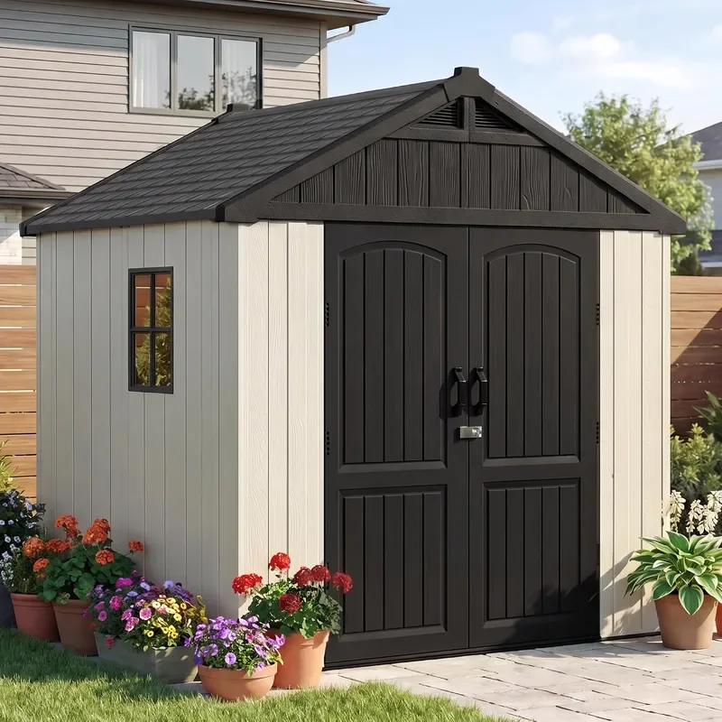 8 x 6 FT Resin Storage Shed with Floor Outdoor Plastic Shed