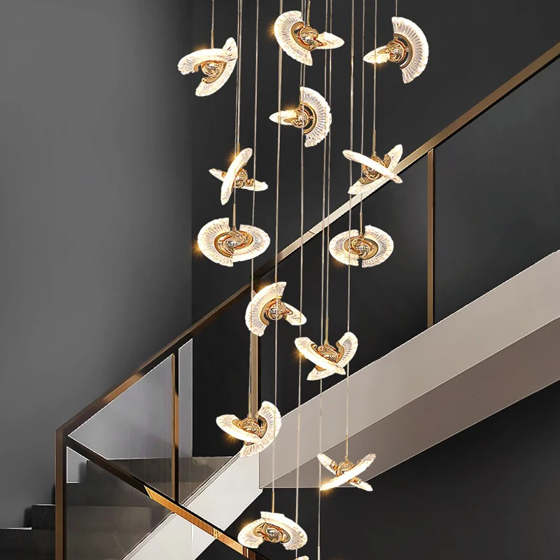 Staircase Light Luxury Pendant Lamp Creative UFO Hanging LampDesigner Nordic Modern Style Villa Living Room Long Line Chandelier