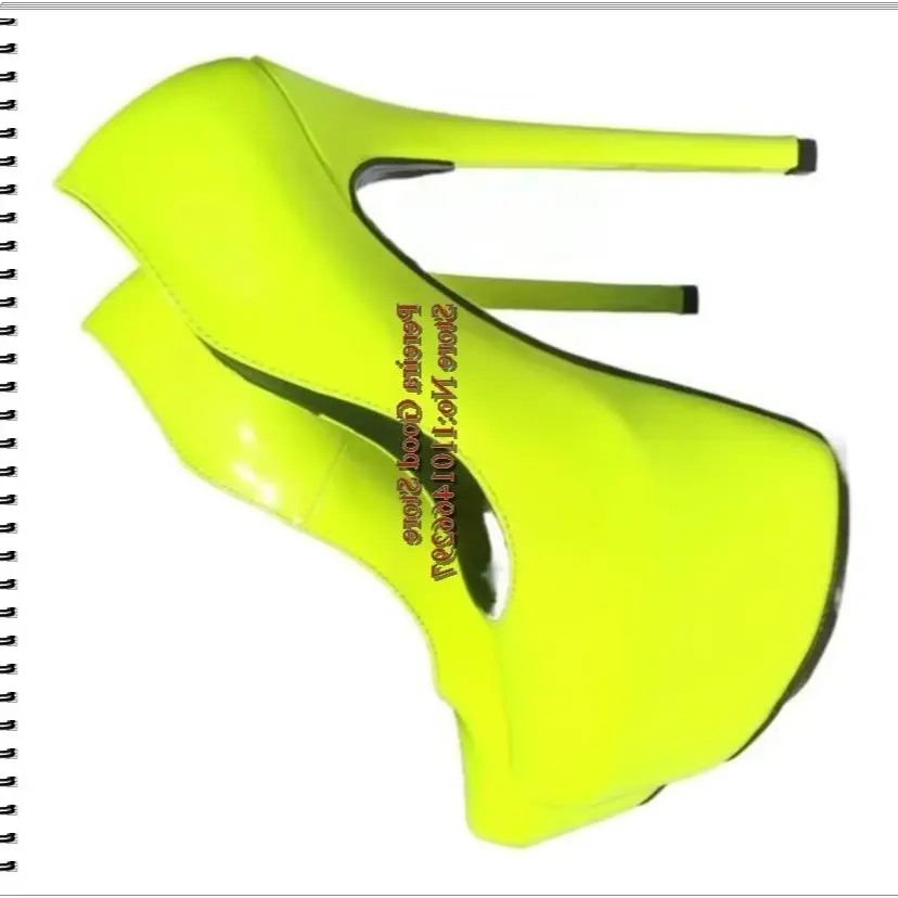 

Neon Yellow Platform Stiletto High Heels Pump Ultra-High Thin Heel Slip On Patent Leather Clubwear Evening Party Shoes for Women