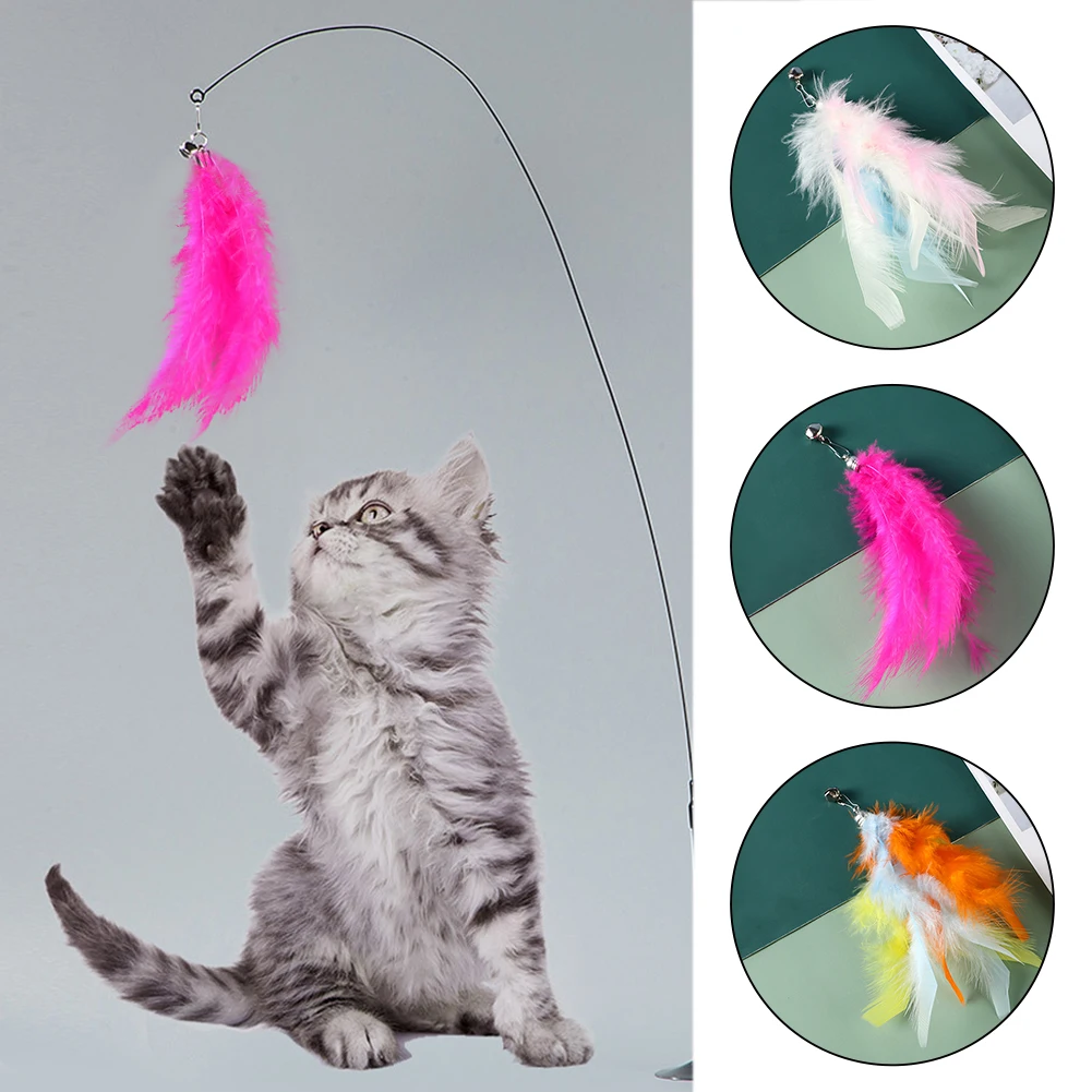 

Cat Feather Toy with Bell Interactive Feather Pet Playing DIY Replace Cat Teaser Stick Replacement Pendant Pet Toy Accessories