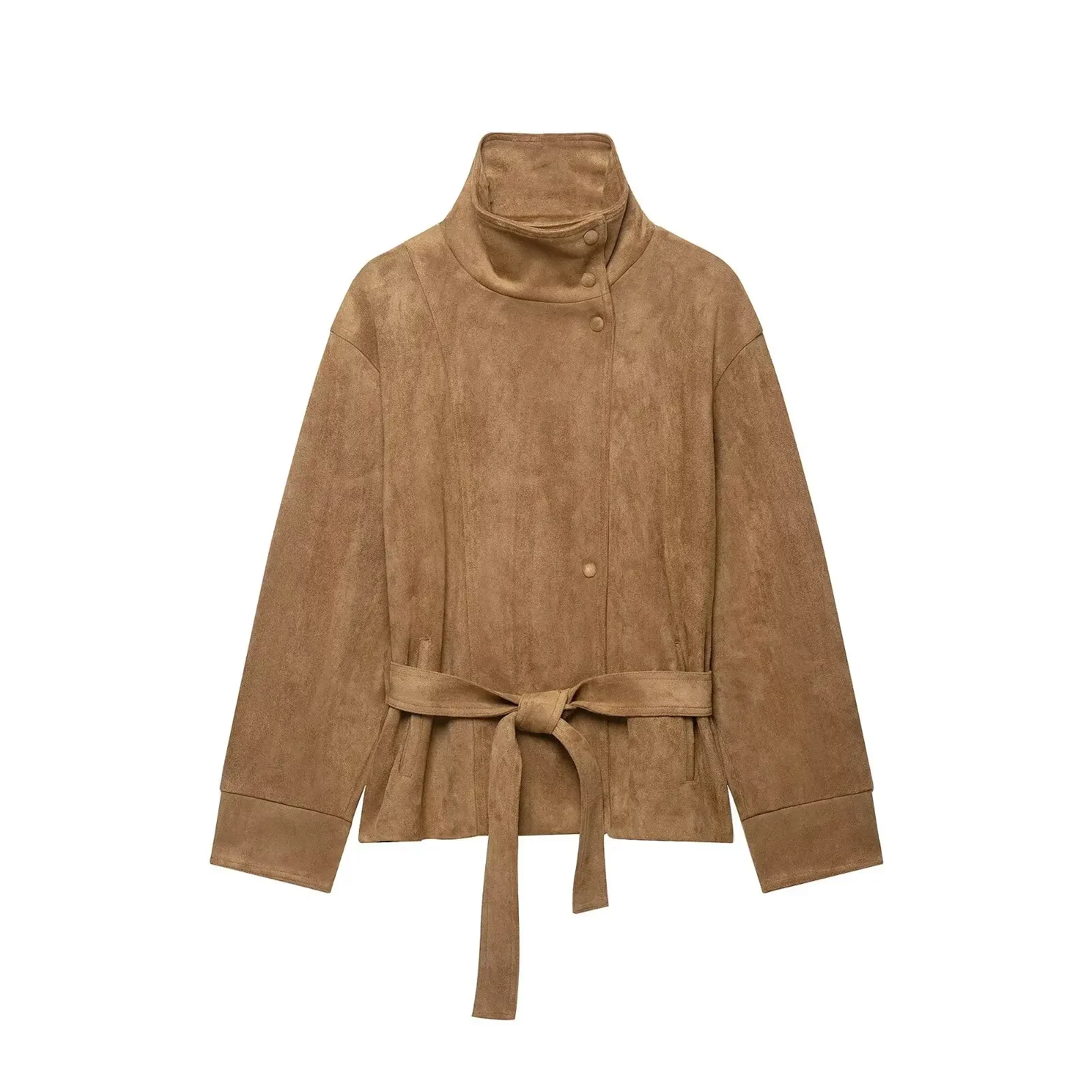 KONDALA Damen High-Street-Jacke Elegante Kunstwildleder-Jacke mit Gürtel und Stehkragen Neue 2026 Herbst-Winter Pendler-Damen-Kurzjacke – Detail 14