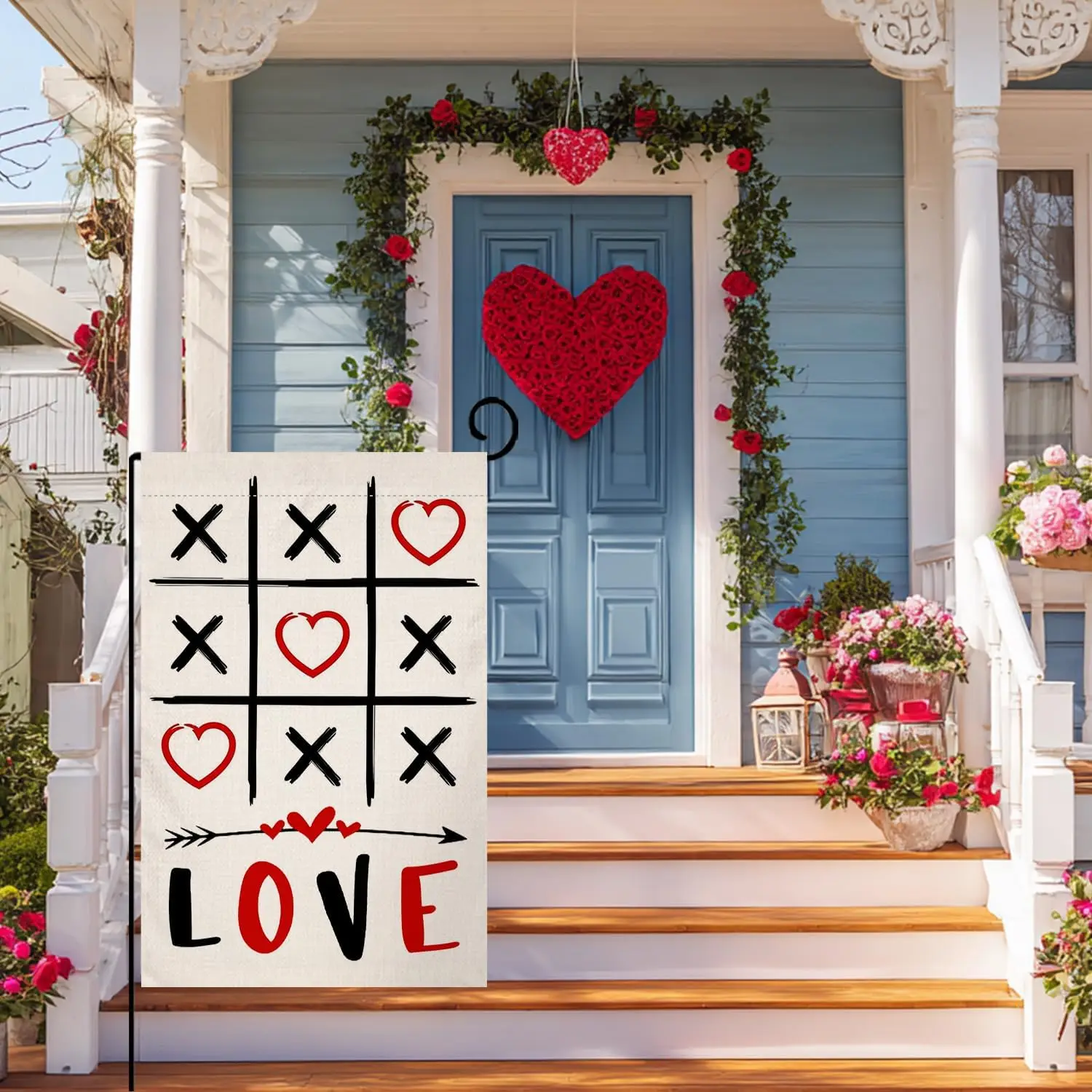 BLKWHT Valentines Love Garden Flag 12x18 Vertical Double Sided X Love Heart Spring Farmhouse Holiday Outside Decorations Bur IIC