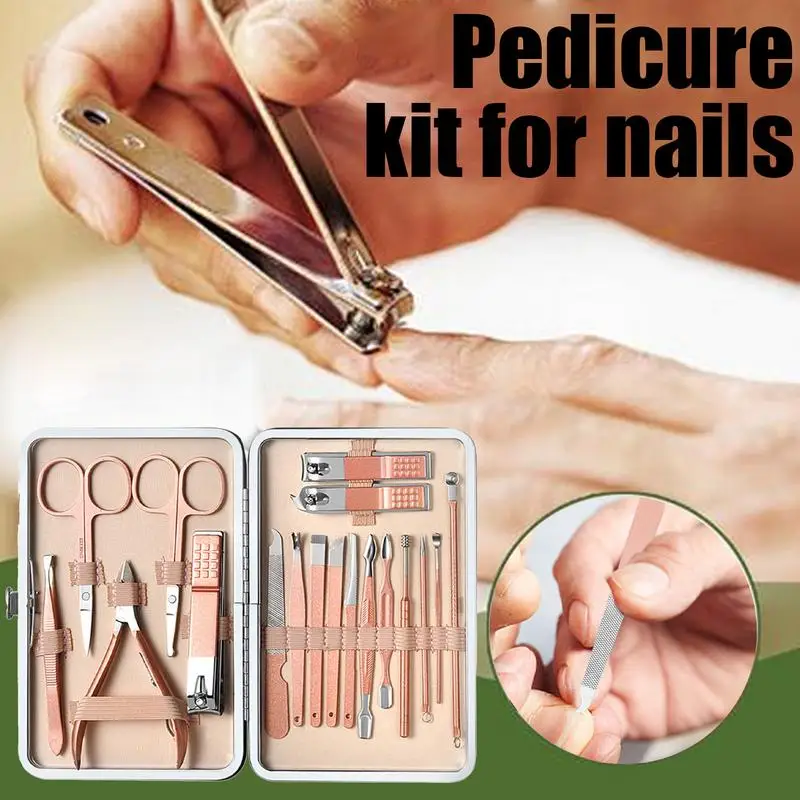 Conjunto de manicure profissional conjunto de 18 cortadores de unhas kit de cortadores de unhas de aço inoxidável profissional facial mão pé cutícula