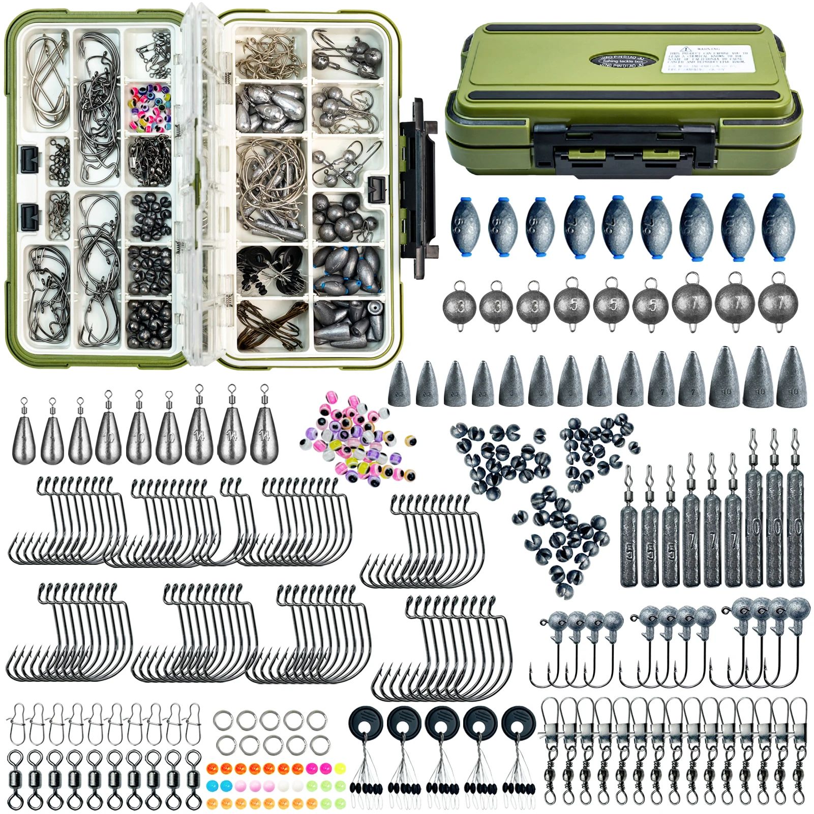 無料のフィッシャー釣り用ウェイトキット（ボックス付き）、306個-ロットの混合釣り用シンカー、ジグヘッドフック、スイベルスナップビーズ、餌ルアーアクセサリー