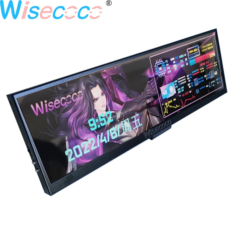 Wisecoco 12.6 Inch 1920×515 RGB 157PPI Portable Monitor Case Sub GPU Screen IPS Secondary Display OSD DC Earphone Aida64