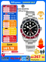 San Martin 39mm NH34 GMT Men Luxury Watch Bidirectional Aluminum Bezel Automatic Mechanical Sapphire 100M Waterproof SN0109