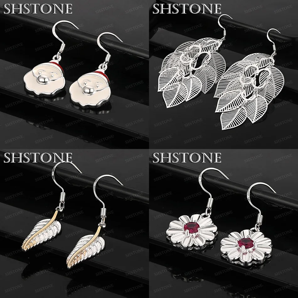 

Lady 925 Sterling Silver Flowers Leaves Feathers Santa Claus Drop Earrings Luxury Jewelry Wedding Party Gift Accessories