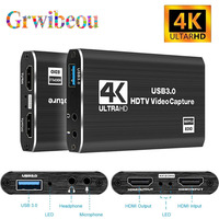 4K USB 3.0 Video Capture Card HDMI-compatible 1080P HD Video Recorder Grabber For PC PS4 OBS Game Recording Game Audio Mic