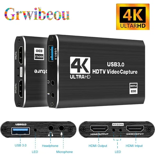 Tarjeta de captura de vídeo 4K USB 3,0, grabador de vídeo HD 1080P compatible con HDMI para PC, PS4, OBS, grabación de juegos, micrófono de Audio