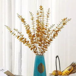 1pcs/Lot Artificial Gold Eucalyptus Branch Stem Artificial Plants for Autumn Home Decoration Wedding Flower Arrangement Greenery