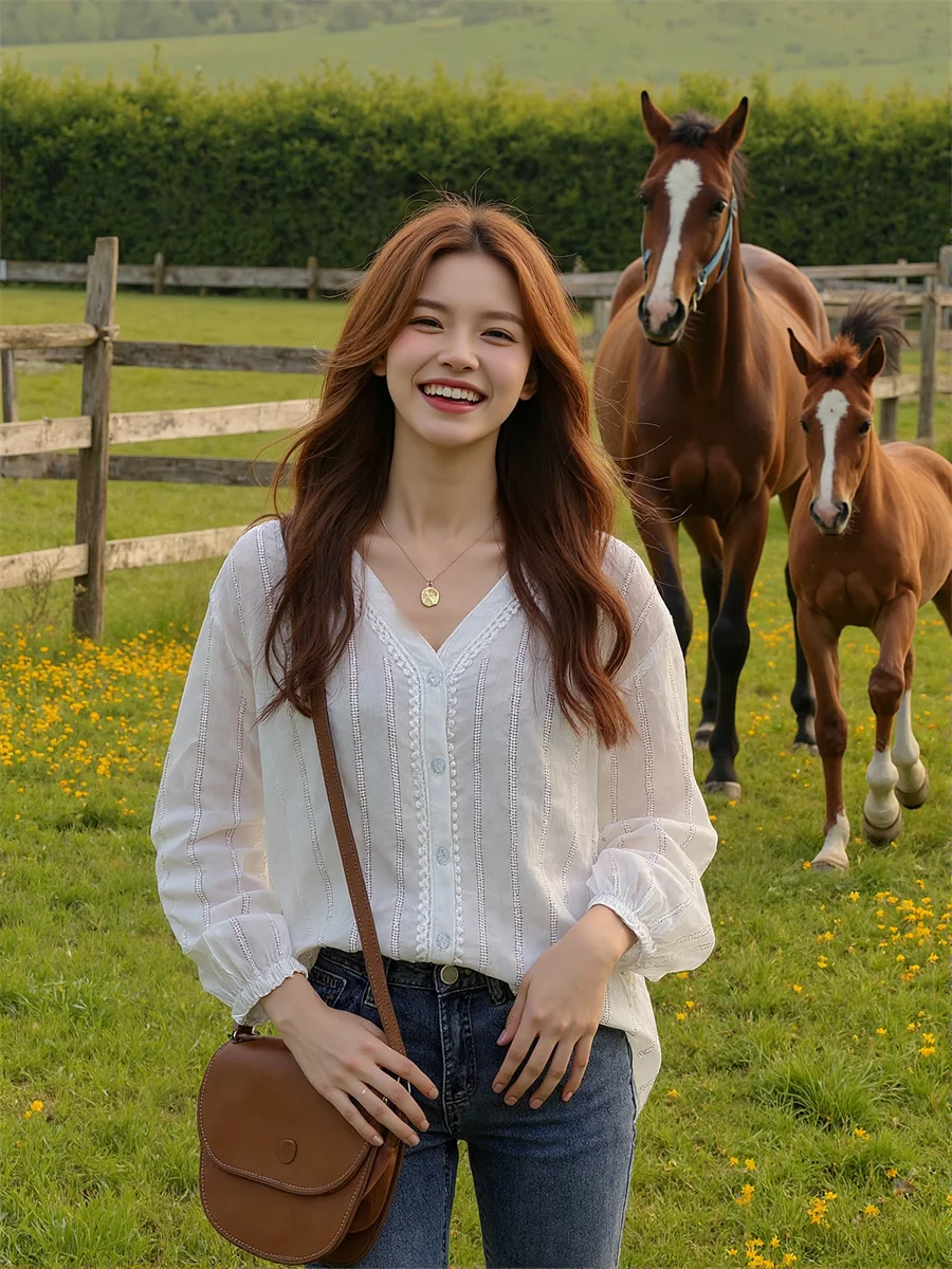 Long Lantern Sleeve Women Elegant Shirts Pearls Beading Slash Neck Off-Shoulder Sexy Design Fashion Chic Casual Lady Blouses