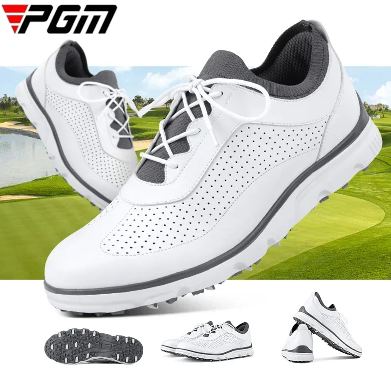 PGM Breathable Sports Shoes Men Ati-slip Golf Sneakers Flying Weaving Soft Golf Shoes Lace Up Male Training Trainer Footwear