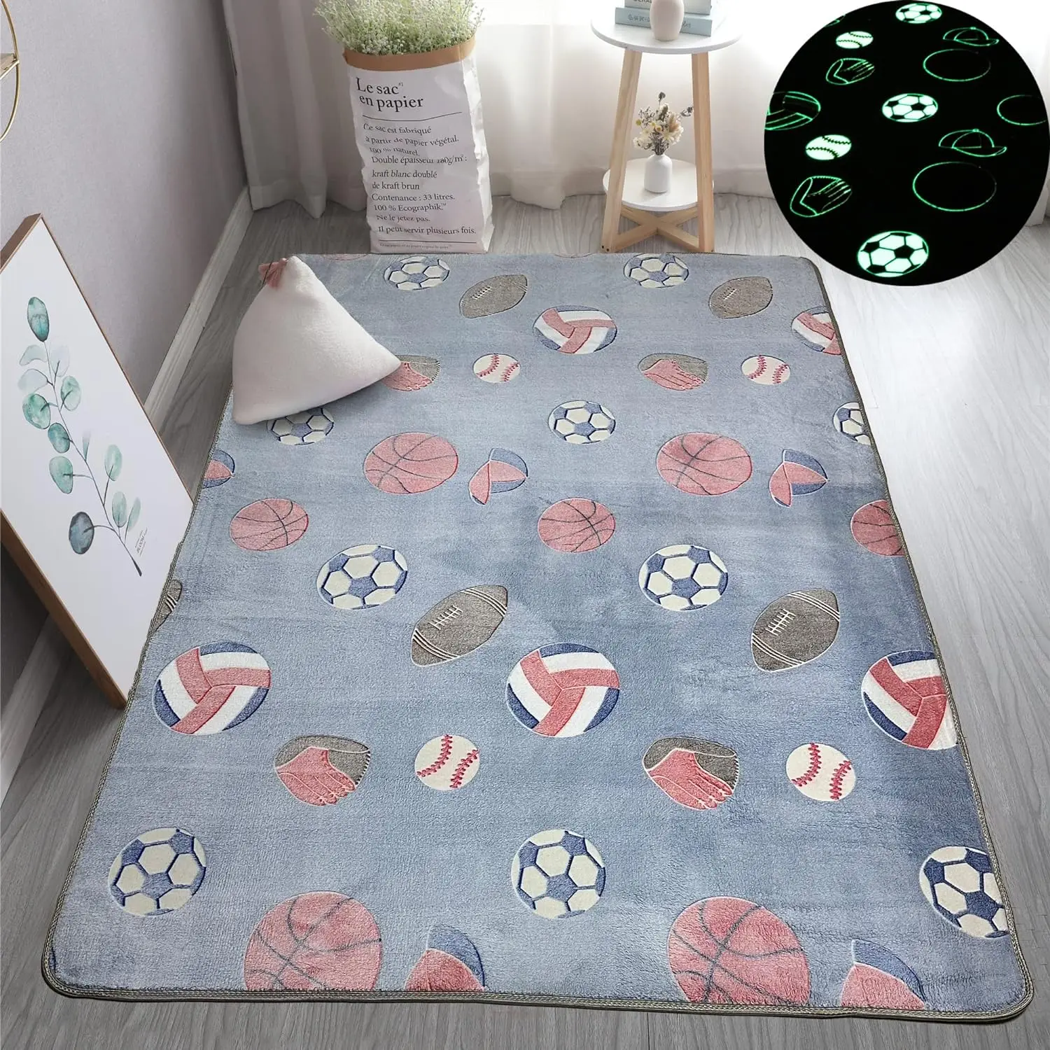 Luminous Area Rug Glow in The Dark Unique Soft Washable Modern Indoor Rugs for Kids Anti-Slip Bedroom Living Room Carpets Rugs