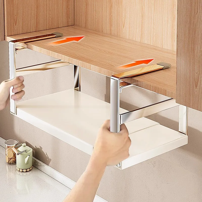 Kitchen Cabinet Under Hanging Shelf Retractable Hanging Layer Multifunctional Storage Basket Spice Organizer Cabinet Accessories