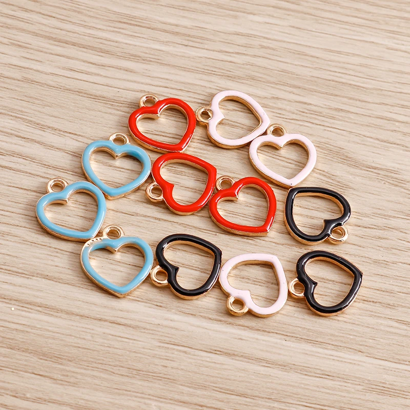 Tusember 20Pcs 11*13mm Sweet Enamel Hollow Love Heart Charms Pendants For Earring Bracelet Jewelry Making DIY Handmade Findings