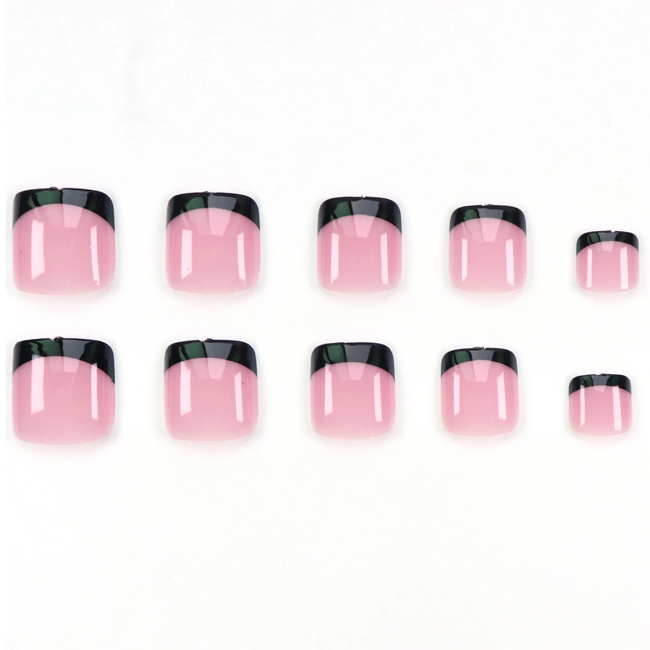 48 قطعة من درع اليد والقدم باللون الأسود الفرنسي، أظافر صناعية لامعة مغطاة بالكامل بأظافر كسر الربيع العارية للنساء