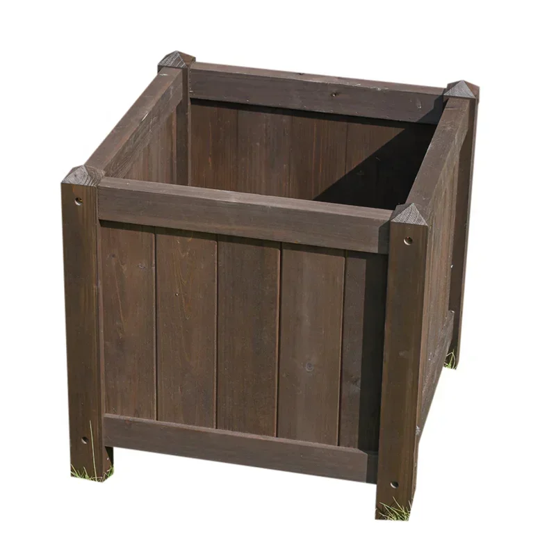 

-Large Brown Wooden Square Planter Box Minimalist Design Outdoor Garden Flower Pot Crate Home