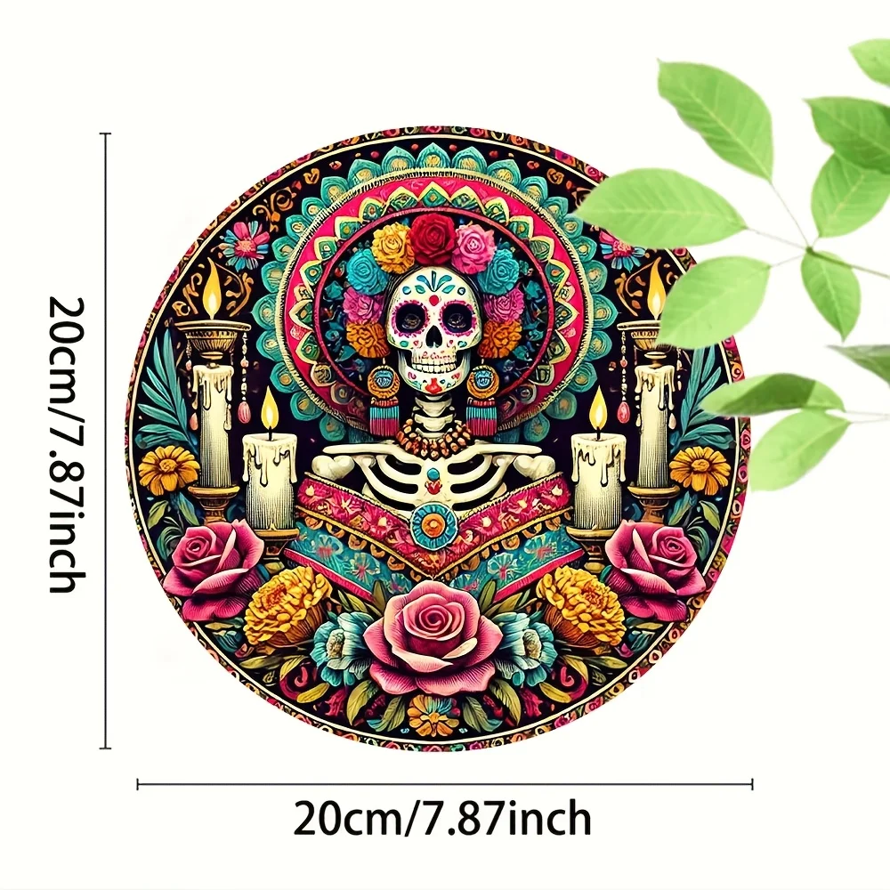 لافتة معدنية من الألومنيوم على شكل جمجمة La Catrina - فن جداري يوم الموتى للمنزل والبار والمقهى والمزرعة - هدية مثالية للعطلات #2