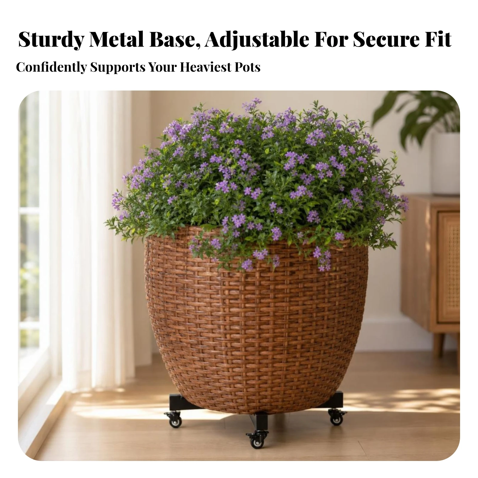 Plant Stand with Wheels Adjustable Plant Carrier with Wheels Mobile Pot Roller Lockable Low-Height for Gardeners, Patio, Garden