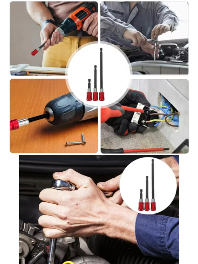 Hexagonal Handle Red Quick Release Self-locking Extension Rod 60/100/150/200mm Screwdriver Head Extension Rod Tools