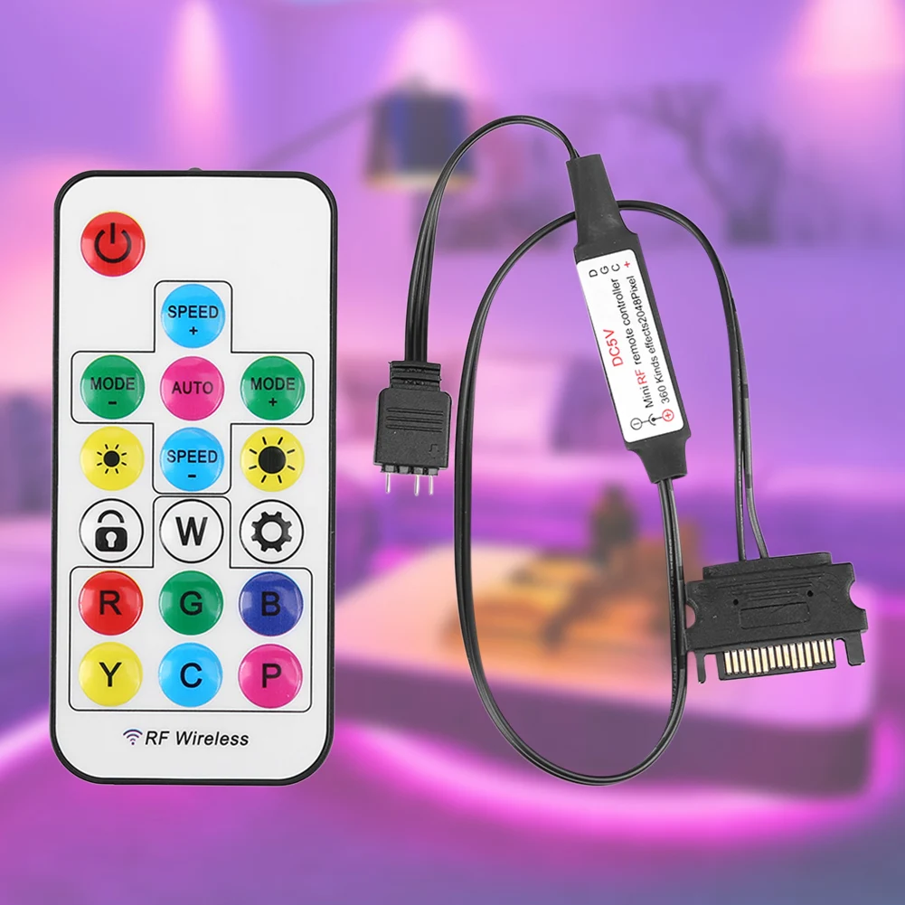 

5V RF Wireless Remote Control Battery Powered 2.4G Wireless Controller 17 Keys Accessories 3 Pin To SATA 4Pin for Computer Case