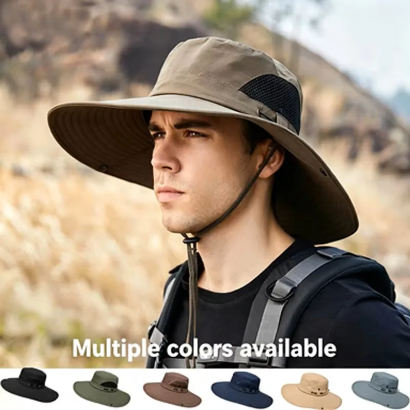 Wasserabweisender Fischerhut mit breiter Krempe, verstellbares Windband, UV-Schutz, Outdoor-Camping-Sonnenhut