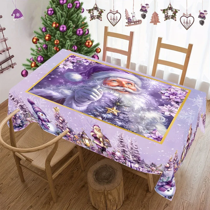 Lila Weihnachtstischdecke, Weihnachtsmann-Tischdecke, Weihnachtsfeier, Tischdekoration für Zuhause, Küche, 2025, Weihnachtsgeschenke, Navidad