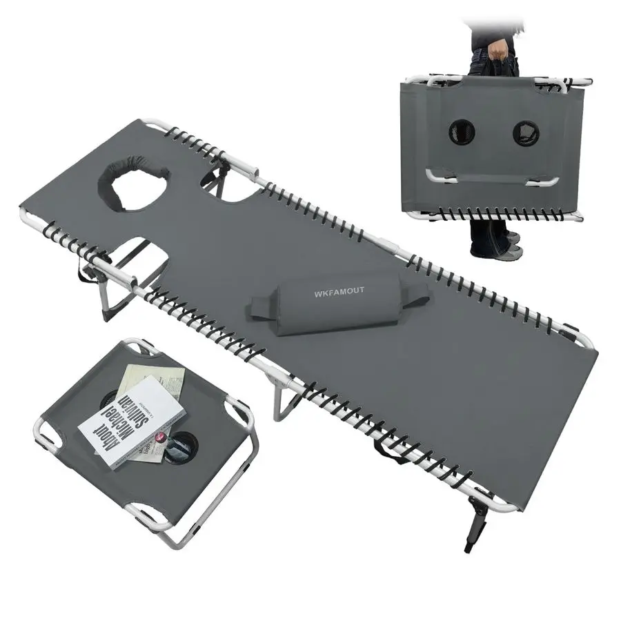 

Tanning Chair with Face Hole 5Position Folding Lounge Chair Outdoor with Portable Beach Table for Poolside Sunbathing Camping L