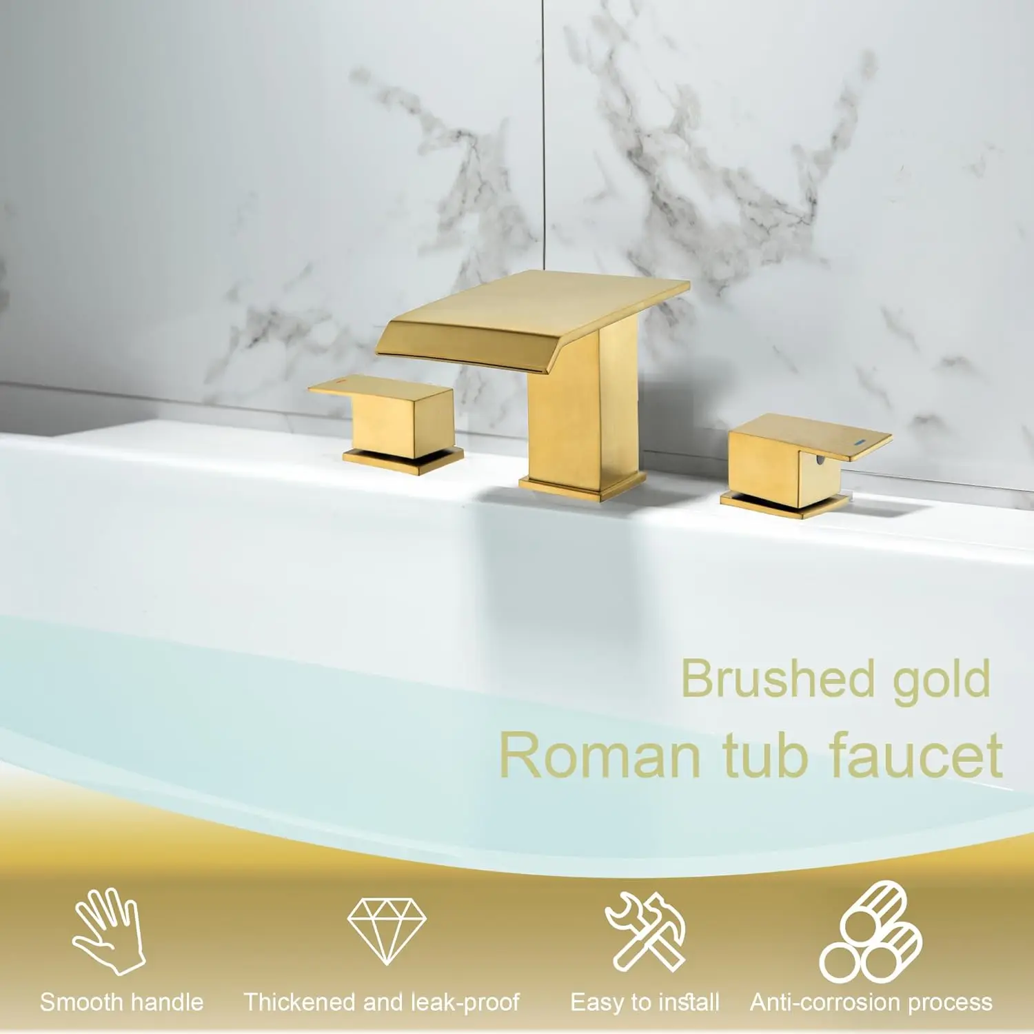 Roman Tub Faucet Deck Mount Waterfall Bathtub Faucet 2 Handles High Flow Bath Tub Faucet Set