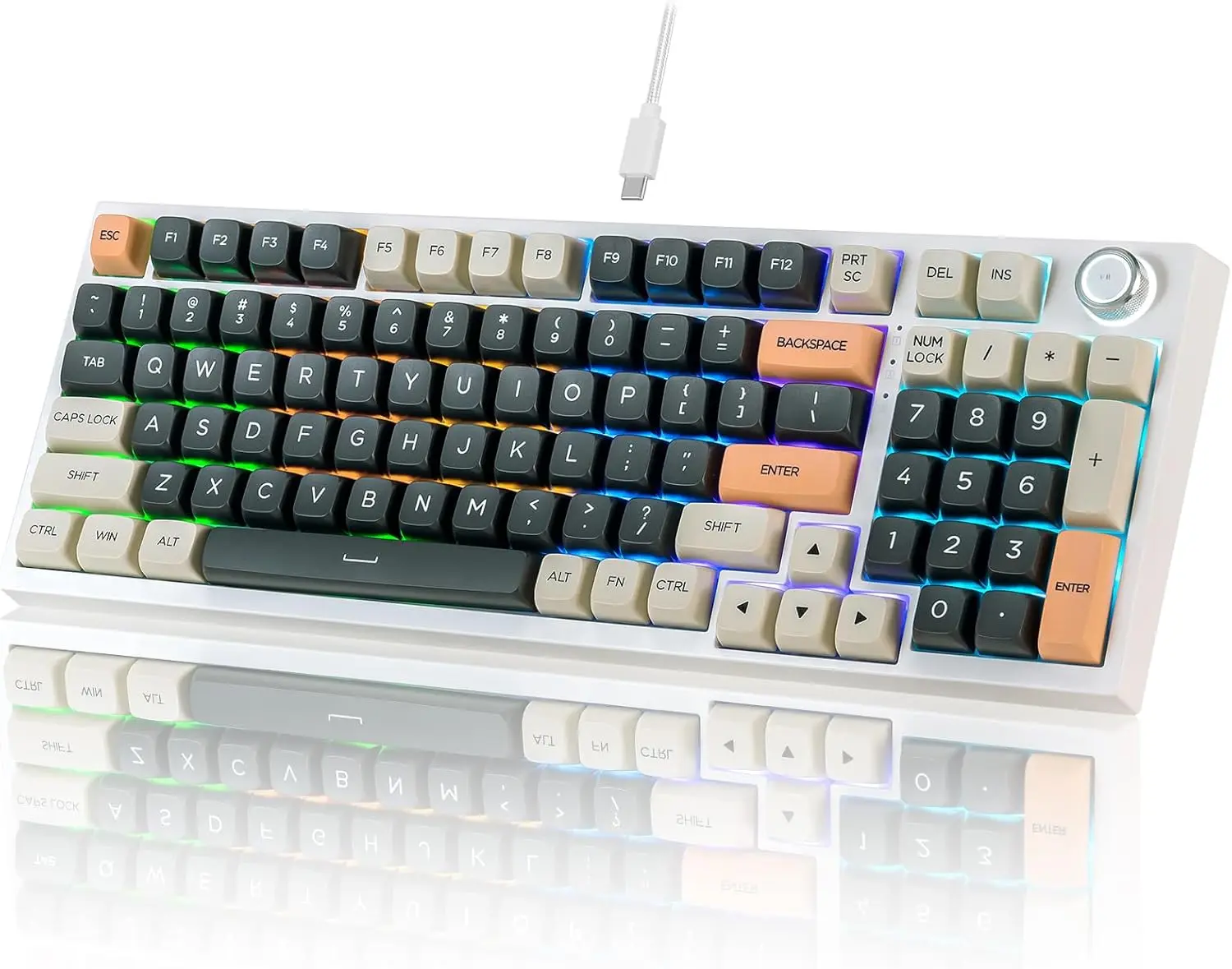 

Проводная механическая игровая клавиатура, 98-клавишная светодиодная подсветка, красный переключатель с возможностью горячей замены и ручкой регулировки громкости (белый)