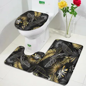 Tropical Pflanzenbad Laufband Schwarz Gold Blätter Monstera Palm Moderne Blatt Haus Badezimmer Dekoration Nicht -Slip -Teppich 8 Hauptverkaufsteppichmonstera - №7