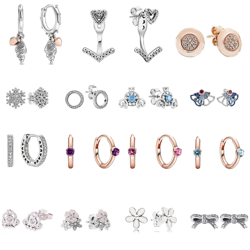 

Fashion Original 100% 925 Silver Sparkling Pave Heart Stud Hoop Circle Earrings Luxury Zircon Shiny Wedding Jewelry Women Gift