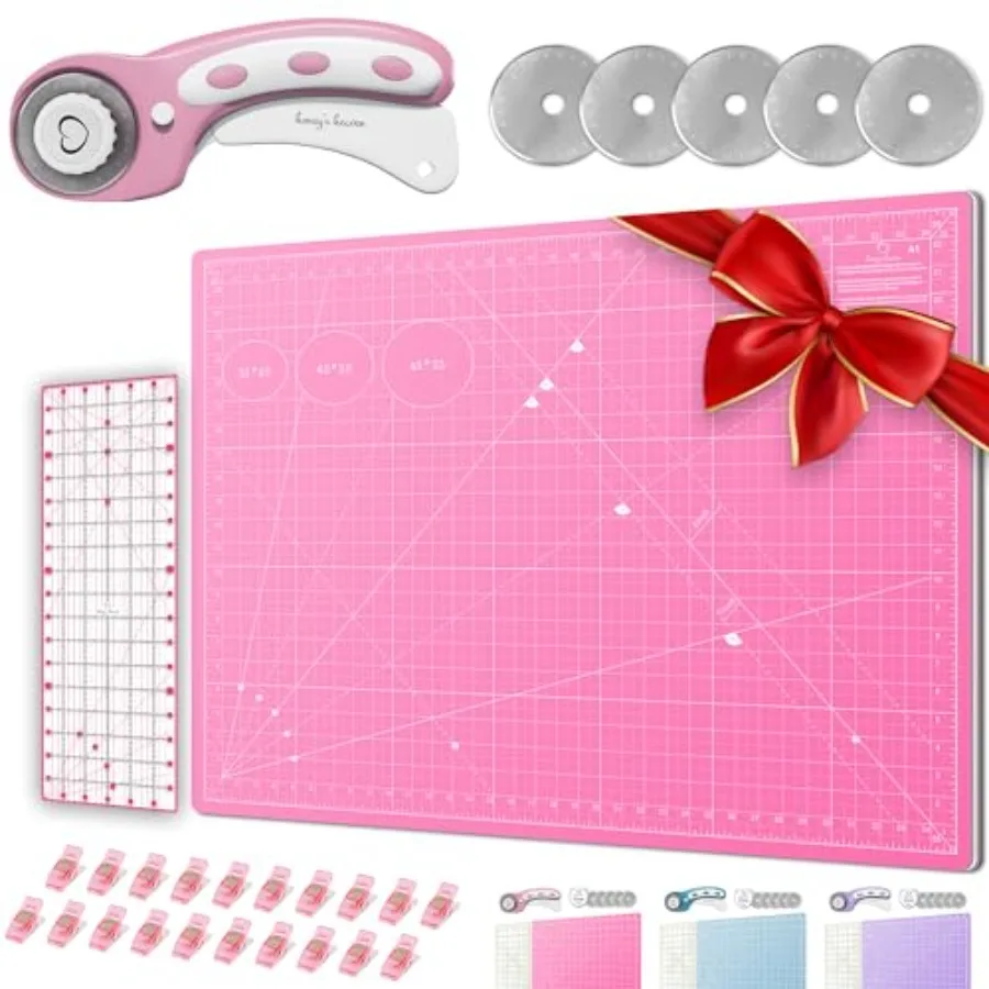

Rotary Cutter Set - Quilting Kit incl. Fabric Cutter 5 Replacement Blades - Ideal for Crafting Sewing Patchworking Crochet and