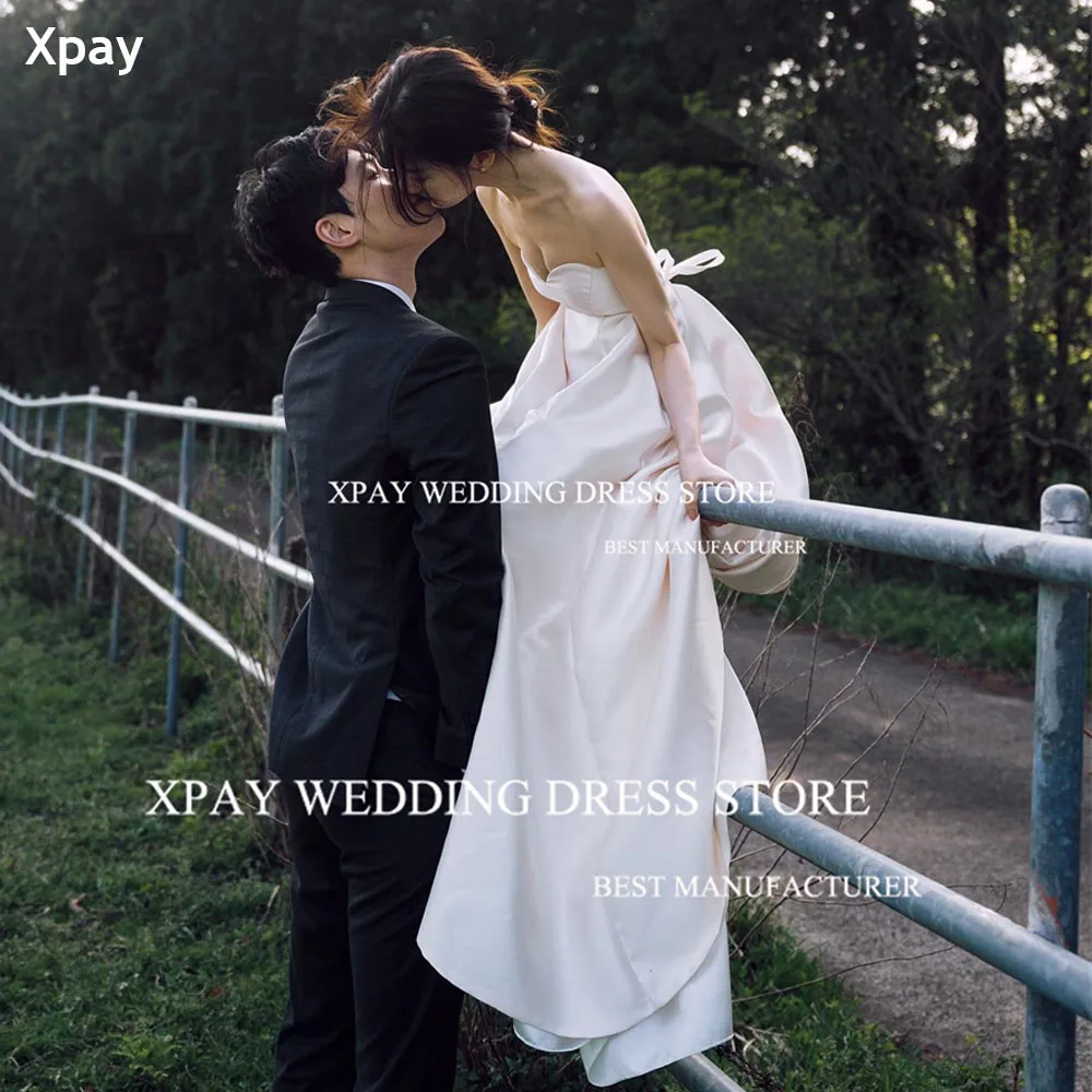 

XPAY Elegant Sweetheart Korea Wedding Dresses Sleeveless Pleat Photos Shoot Floor Corset Satin Custom Made Bride Party Gown