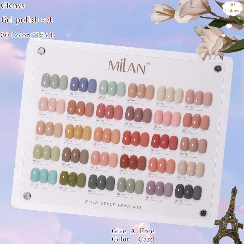 

Glenys 30 color nail polish gel net red popular semi permanent immersion gel color card UV LED nail salon art varnish set