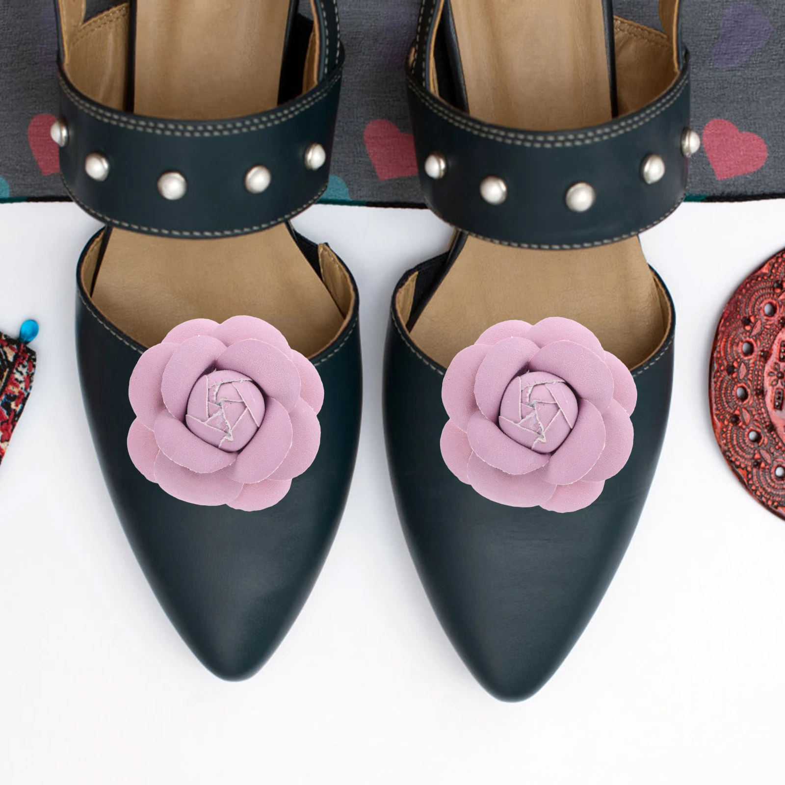 

2Pcs Fake Flower Heads Handmade Floral Appliques for Shoe Bag Craft Decoration DIY Accessories