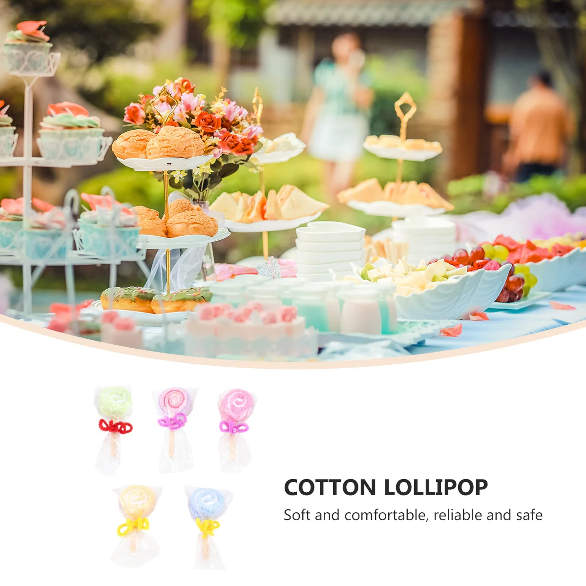

5Pcs Lollipop-Shaped Towel Cute Decorative Bathing Towel Set Fine Needlework High Color Fastness Easy Clean for Wedding Party