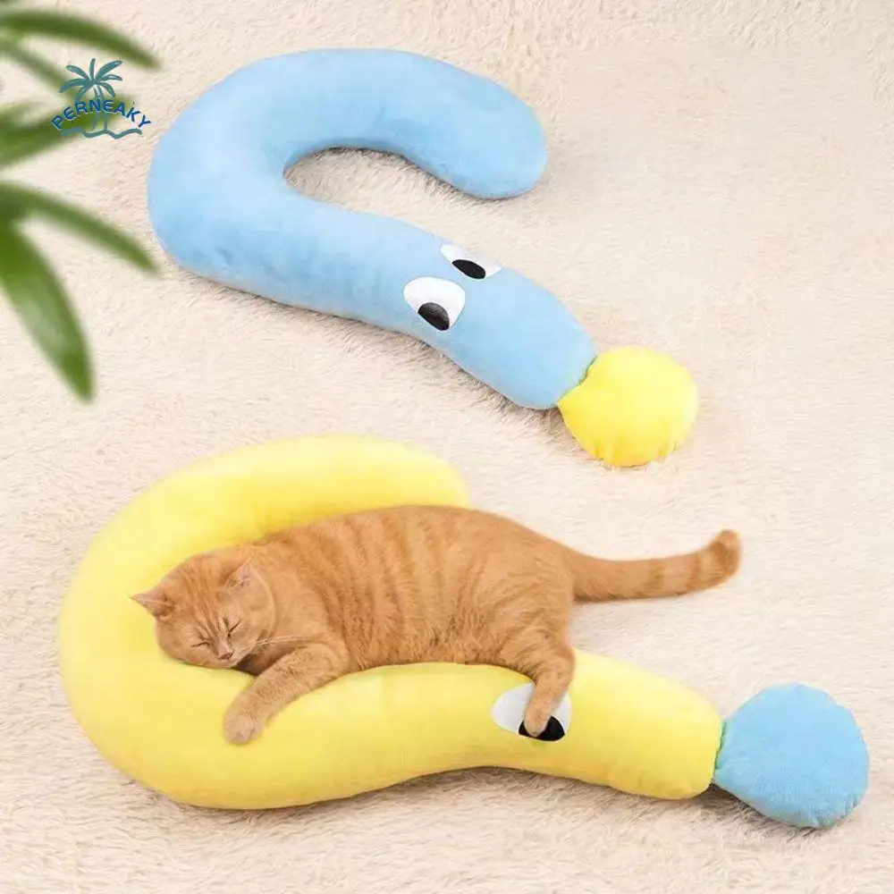 Cute Cartoon Cat Sleeping Pillow U-shaped Plush Pet Calming Pillow Comfortable Cat Mat Sofa Dog Neck Pillow For Dogs Cats