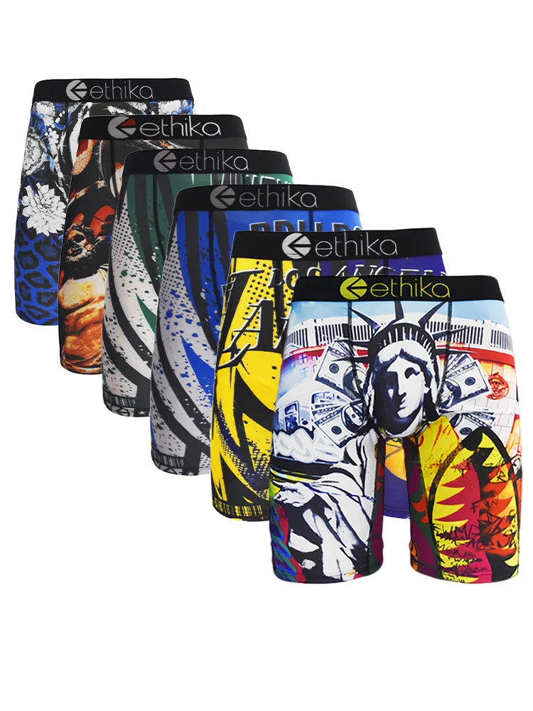 6 Stück ETHIKA Herrenunterwäsche, Boxershorts, Sport- und Boxershorts, sexy atmungsaktiv, Übergröße S-3XL