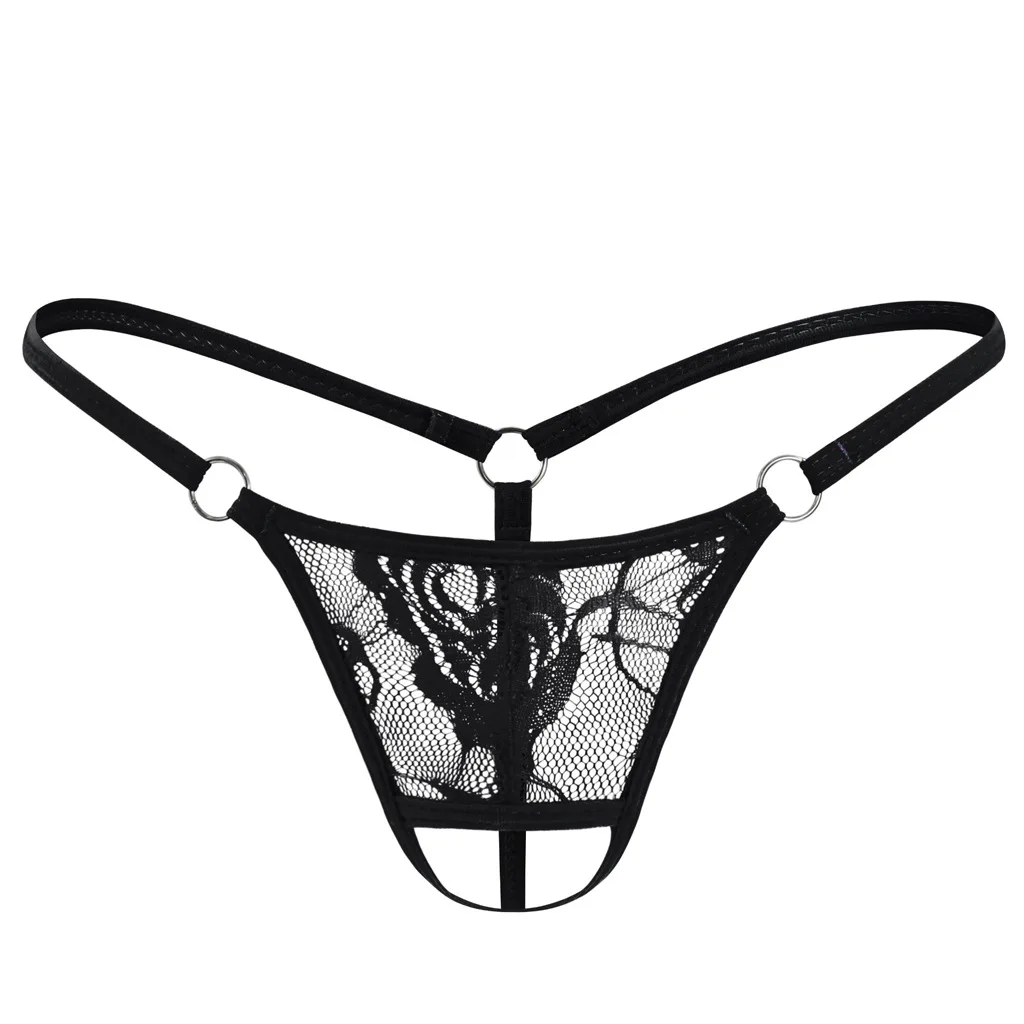 Women's Erotic T Back Thongs Female Sexy Front Hole Underwear Girls Seamless Lace Thin Transparent Sheer Open Buttocks G-strings