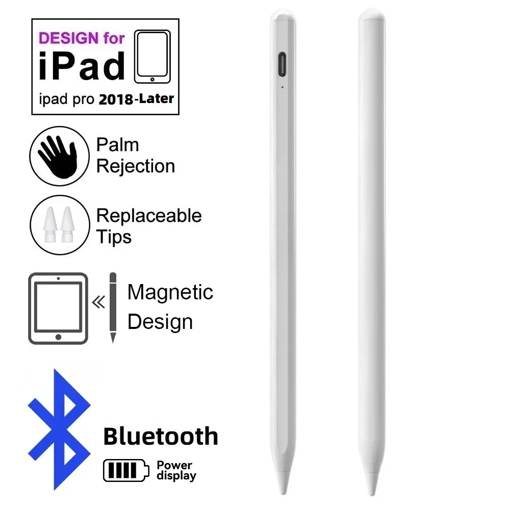 

Bluetooth Stylus Pen for all iPad 10th Pro11 12.9 Air5 Mini 2018 and later with Palm Rejection Power Display For Apple Pencil2/1