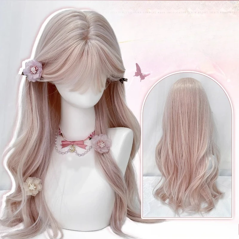 

Synthetic Wig [Fog Pink Peach] Air Long Wavy Hair with Foggy Pink Gold Summer Wig for Women, Fake Hair
