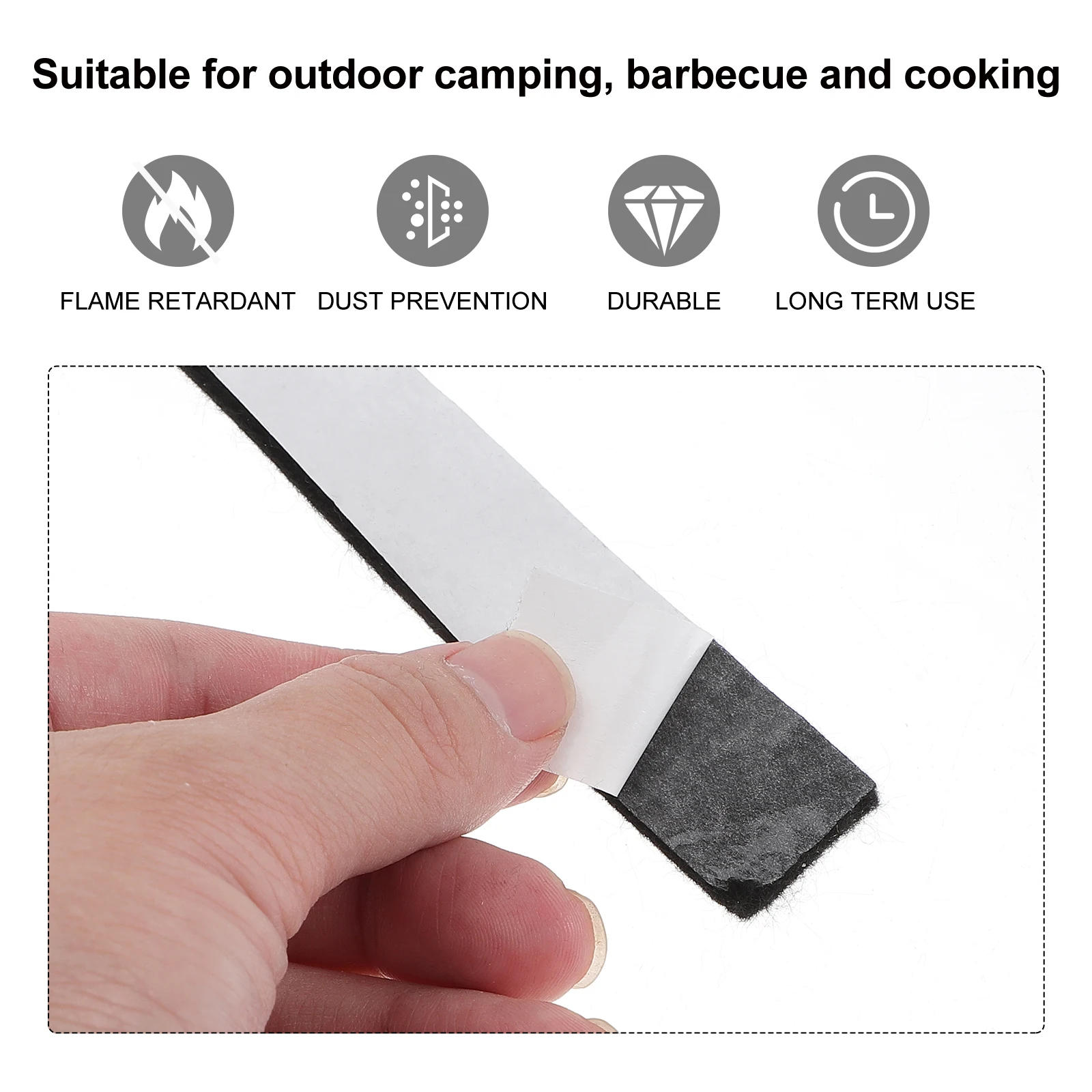 

1 Roll Self Adhesive Bbq Smoker Gasket Seal High Temperature Resistant Flame-Retardant Outdoor Fire Cooking Strip Black