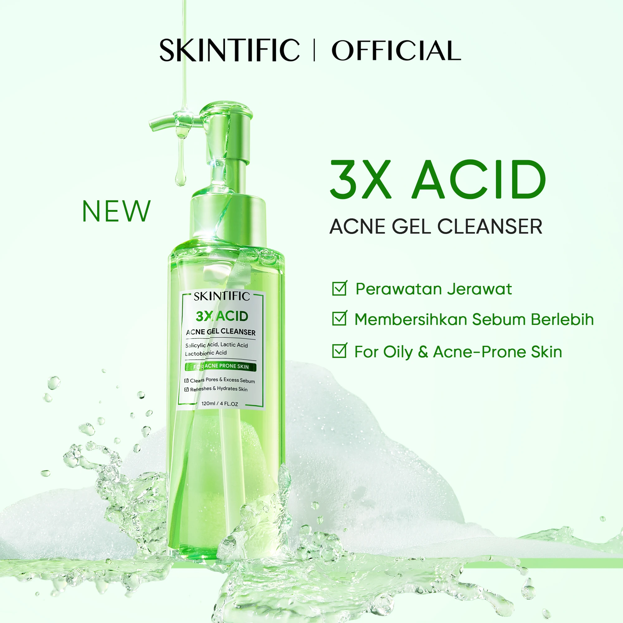 4D Oxygenated Foam Cleanser, Calming Hydrating Non-Stripping Face Wash, For Oily Acne-Prone Sensitive Skin