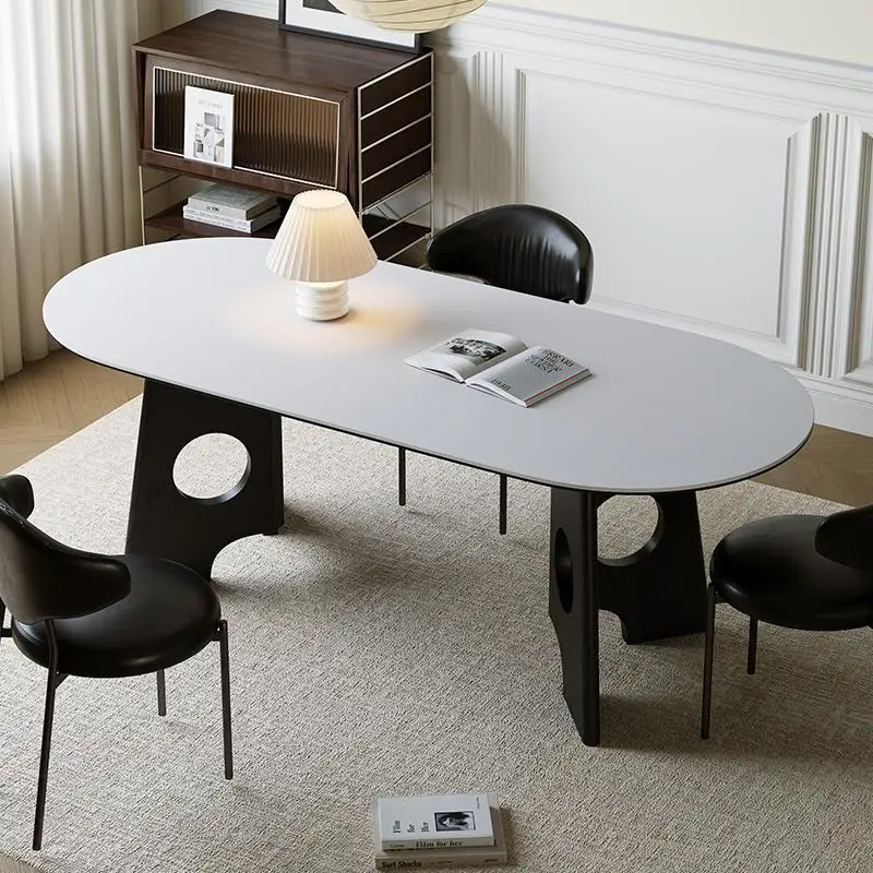 French retro solid wood black dining table foot dining table color matching household small apartment medium