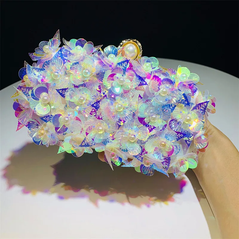2025 Luxury Three-Dimensional 3D Flower Dinner Bag Women Clutch Bag Wedding Female Party Pearl Handbags Fashion Crossbody Bag